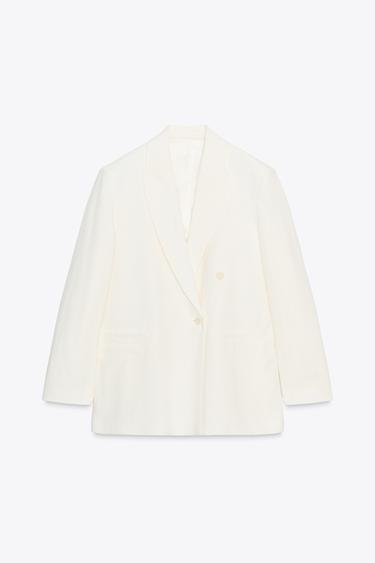 ZW COLLECTION DOUBLE-BREASTED LINEN BLEND BLAZER - Ecru by Zara - Image 5