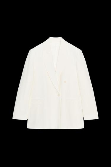 Zara ZW COLLECTION LINEN BLEND DOUBLE BREASTED BLAZER - Ecru - Image 0