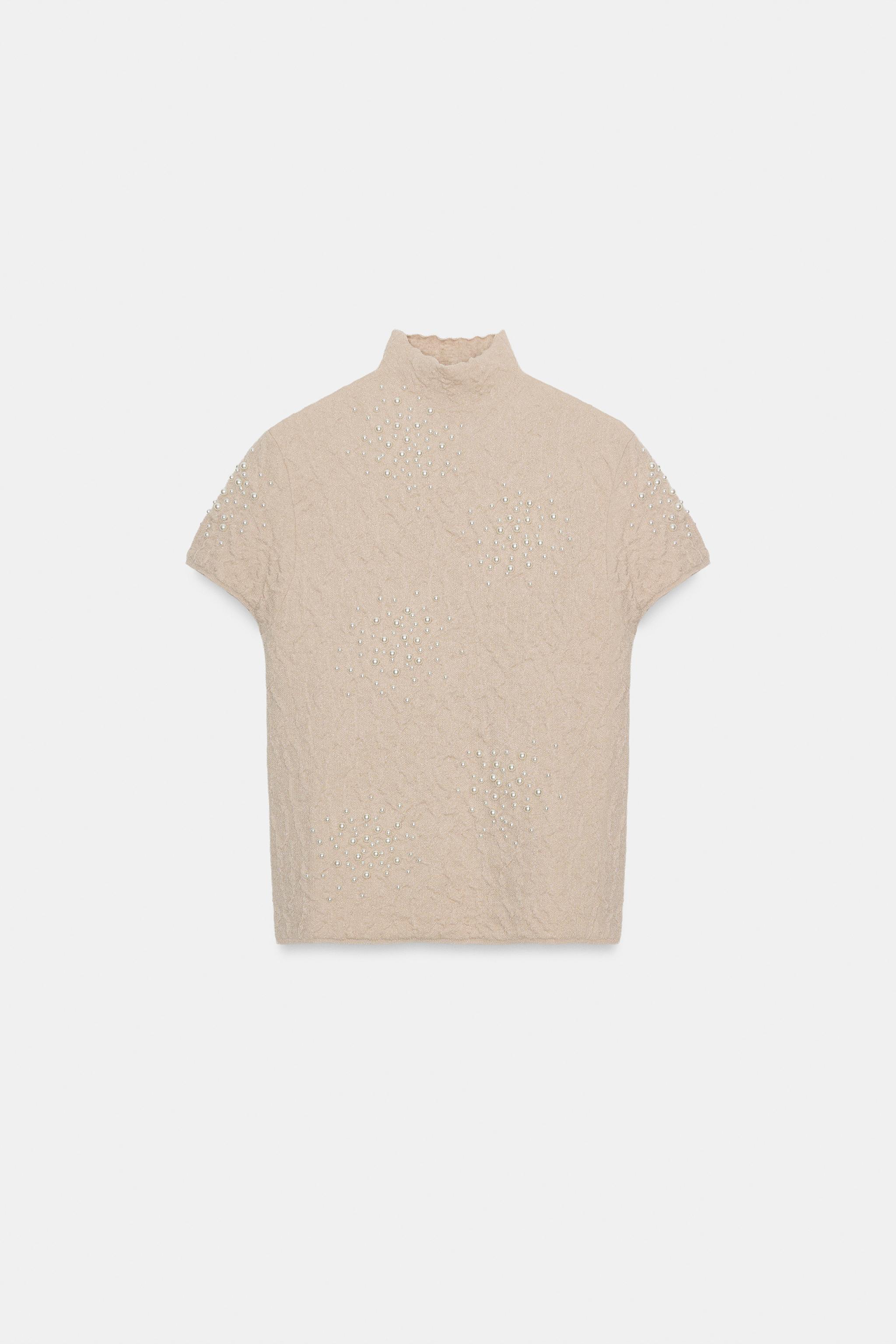 TOP EN MAILLE À PERLES EFFET FROISSÉ