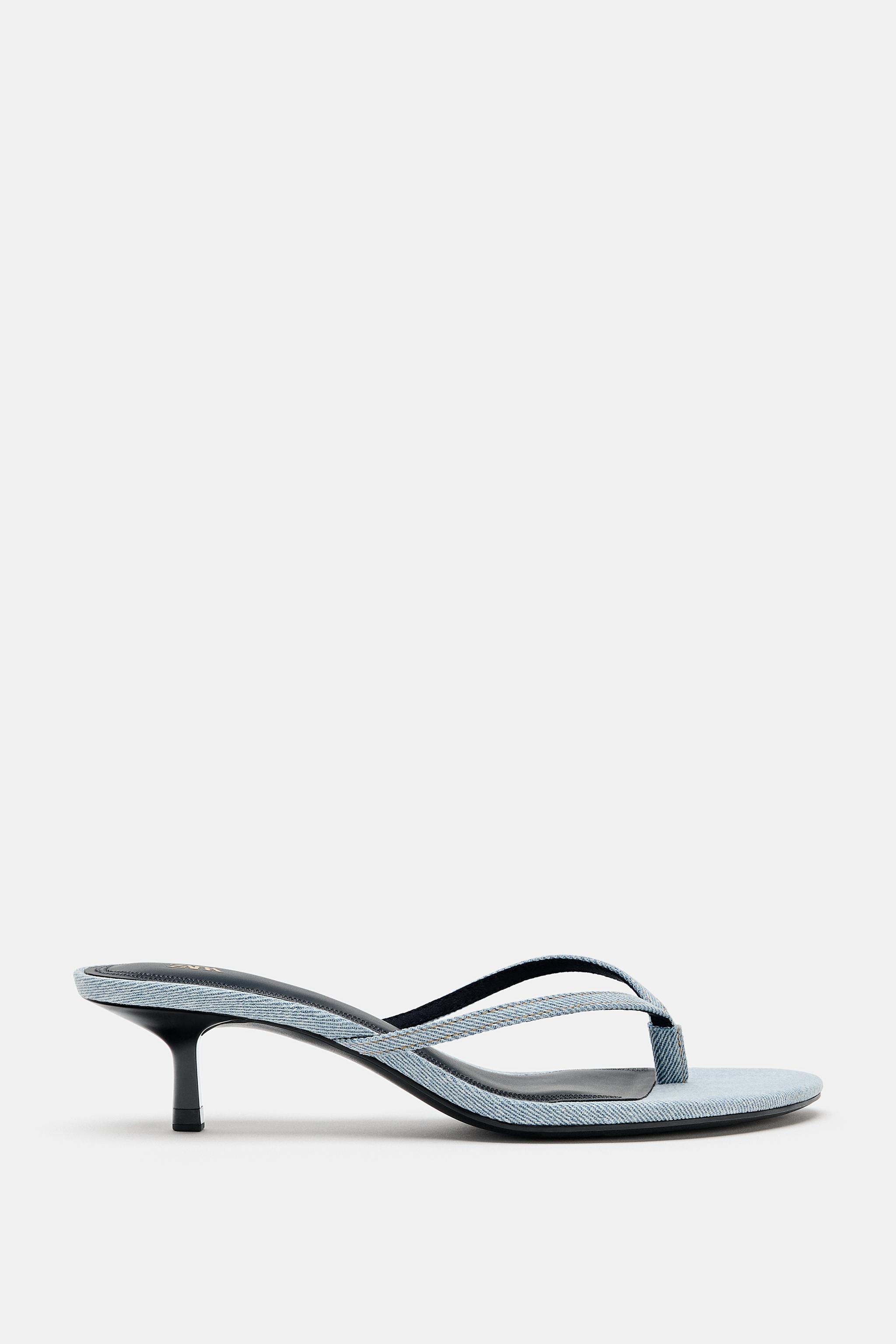 Женские сандалии Zara DENIM KITTEN HEEL SANDALS — фото 2