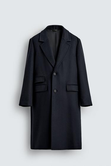 ABRIGO PAÑO CON LANA - Marino de Zara