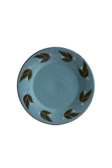 LEAF PRINT EARTHENWARE DINNER DISH - Blue grey by Zara