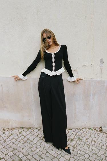 CONTRAST RUFFLE JACKET - Black / White by Zara