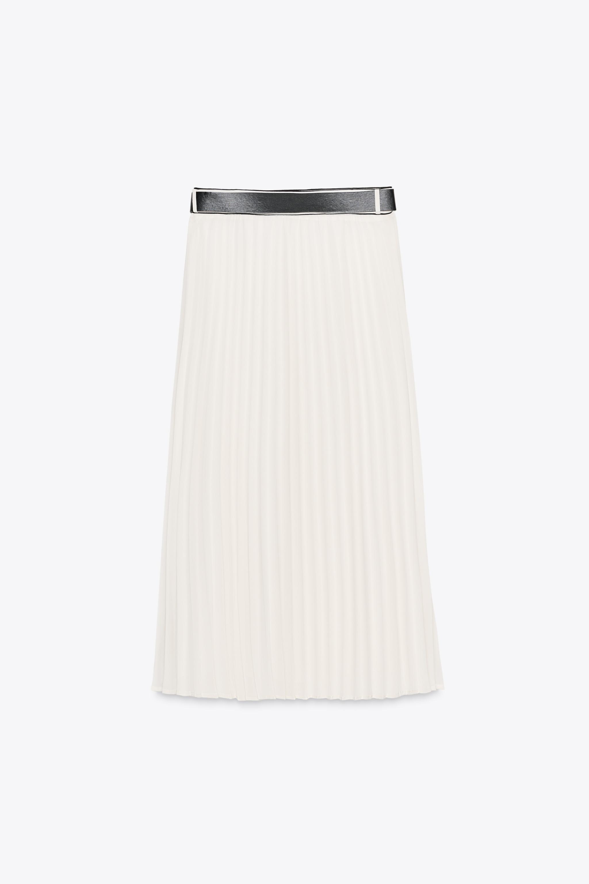 BELTED PLEATED MIDI SKIRT - Ecru | ZARA India