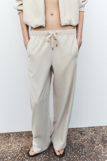 TEXTURED WIDE-LEG TROUSERS - Ecru by Zara - Image 1