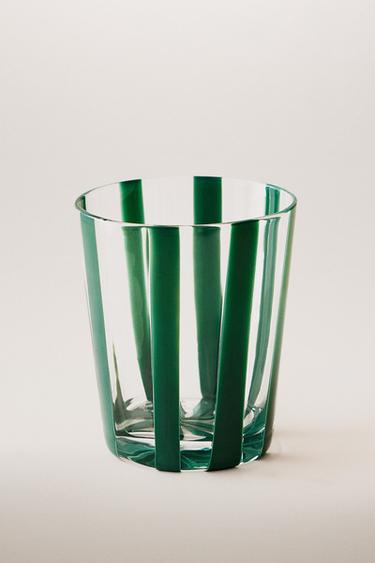 GLASS TUMBLER WITH LINE DESIGN - Green by Zara