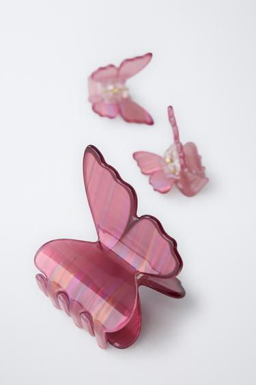 PACK OF THREE BUTTERFLY CLIPS - Burgundy by Zara - Image 2