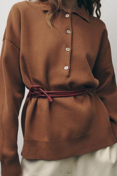 CINTURA CIRCOLARE PELLE - Rosso scuro di Zara