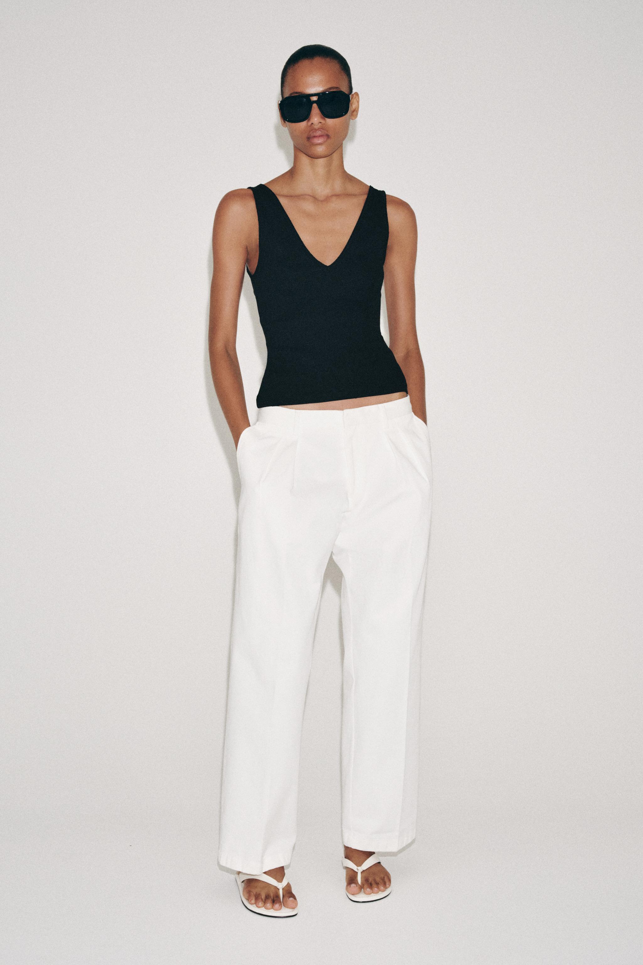 RIB V-NECK TOP - White | ZARA Canada
