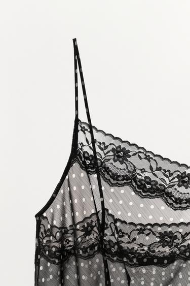 TOP IMPRIMÉ À POIS ET DENTELLE - Noir de Zara - Image 6
