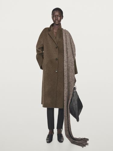 Abrigo largo mezcla lana - Khaki oscuro de Zara