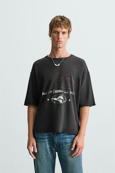 CAMISETA DE TRICÔ ESTAMPADA E LAVADA - Preto da Zara