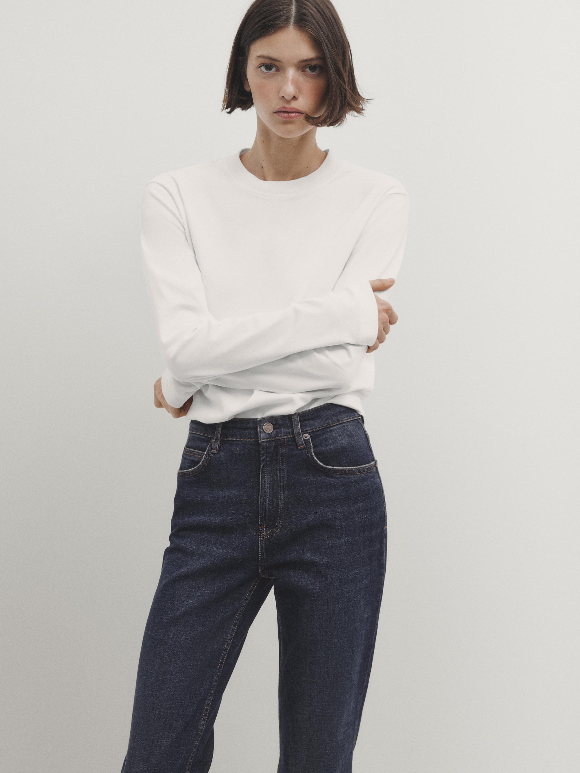 Mid-waist slim-cropped-fit jeans - Mid-blue