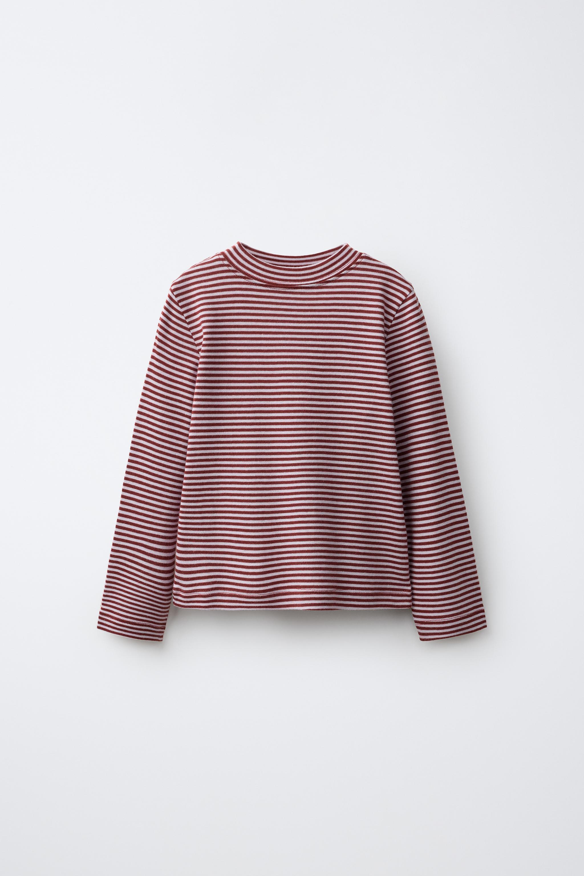 COTTON MODAL STRIPED T-SHIRT — Burgundy