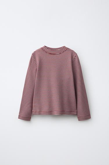T-SHIRT À RAYURES EN COTON ET MODAL - Bordeaux de Zara