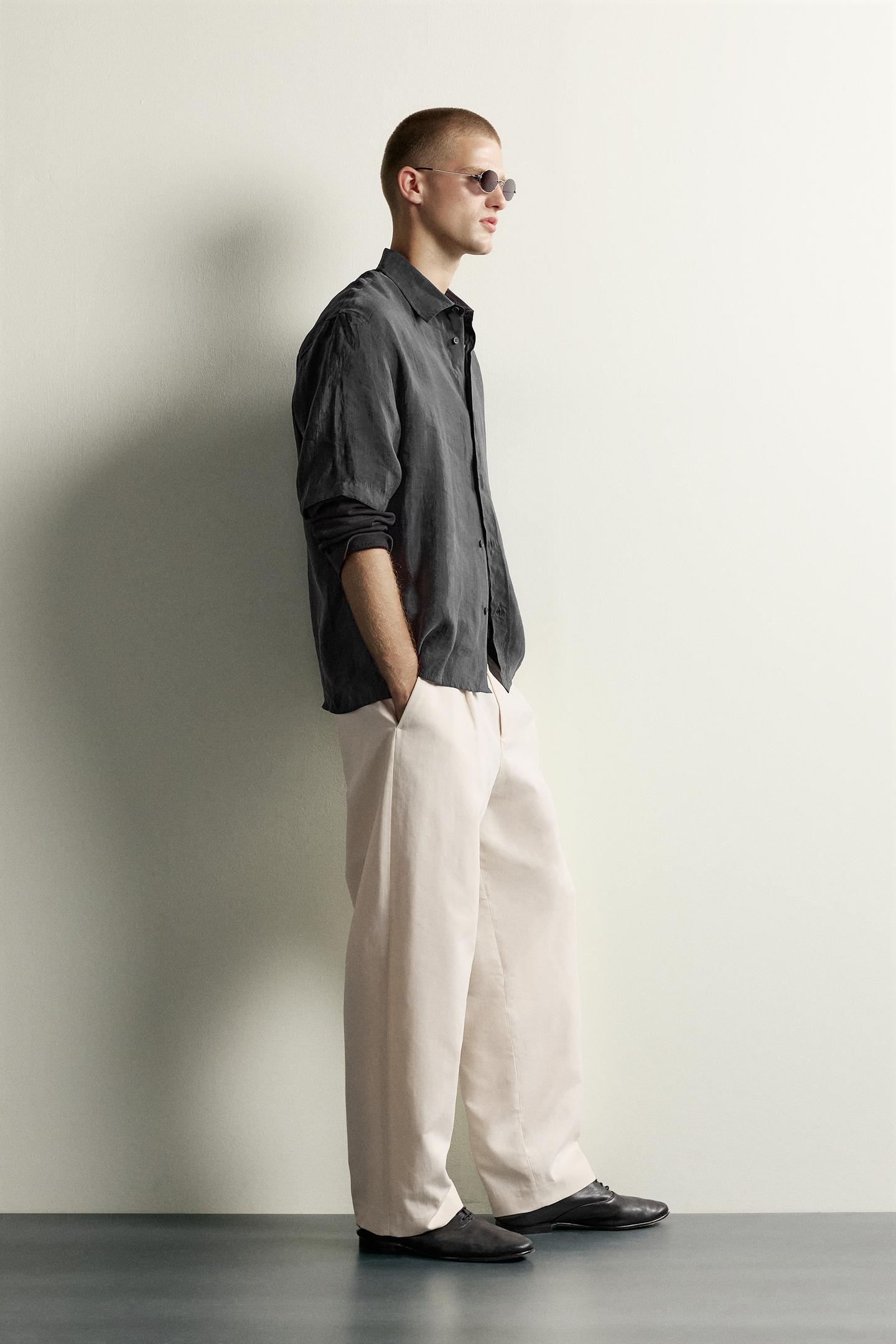 Мужская рубашка Zara Fluid Boxy Fit, цвет: Серый — фото 4