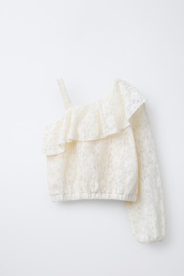 ASYMMETRIC LACE RUFFLE TOP - Ecru by Zara - Image 0