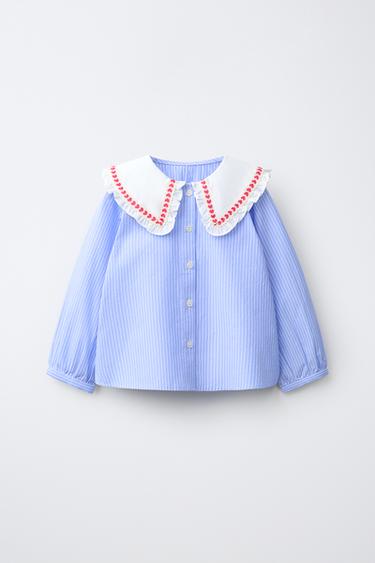 STRIPED HEART PETER PAN COLLAR SHIRT - Blue by Zara