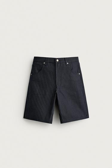 CALÇÕES BERMUDA BAGGY FIT RISCA DIPLOMÁTICA - Azul-marinho-escuro da Zara