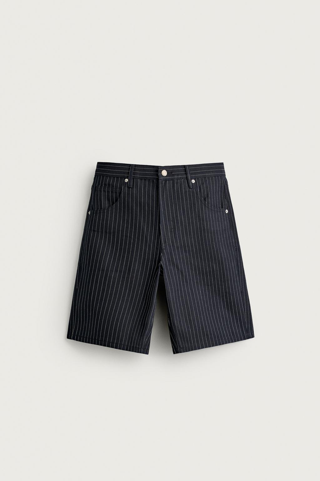 BAGGY FIT PINSTRIPE BERMUDA SHORTS