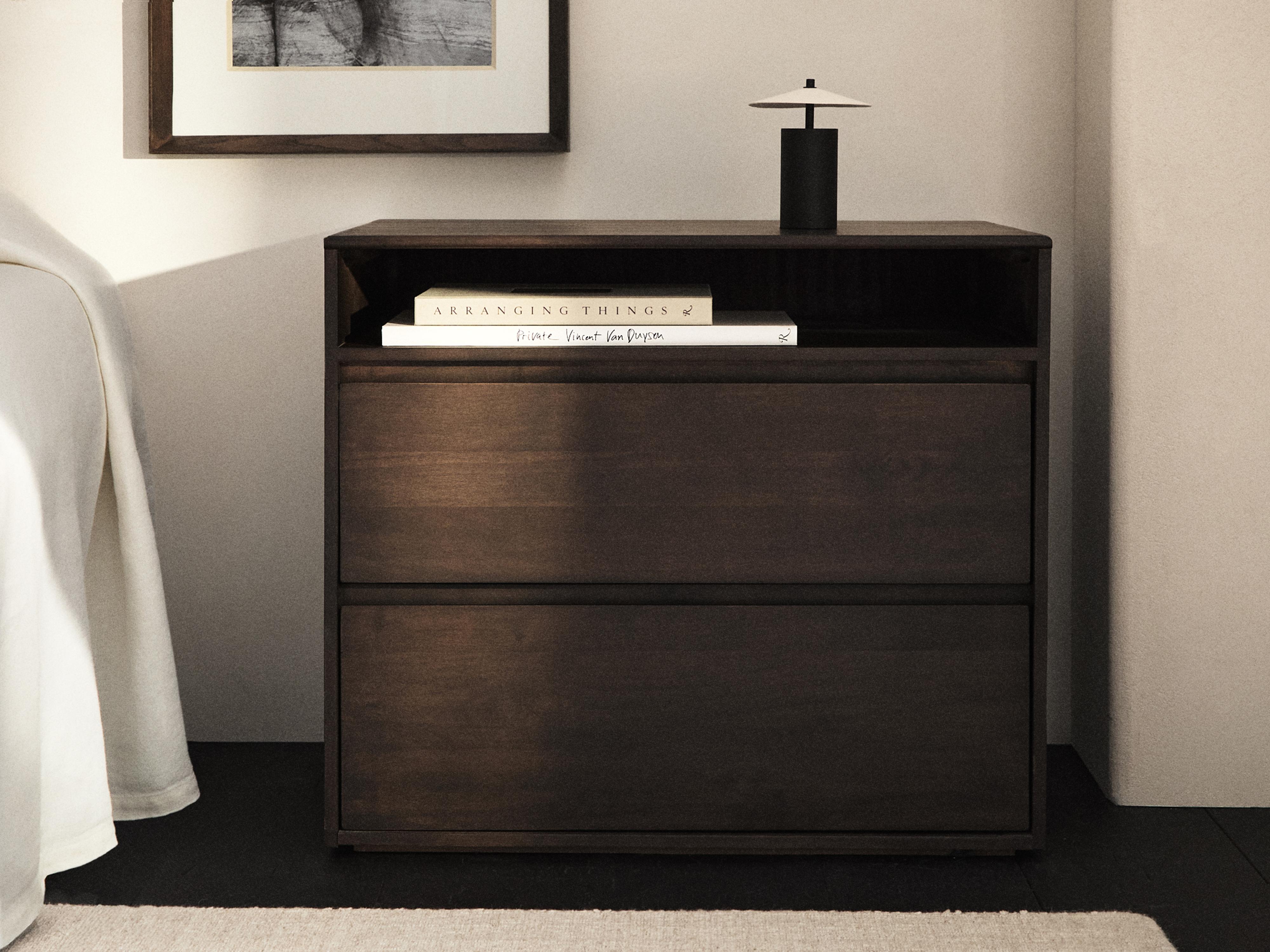 LARGE WOODEN BEDSIDE TABLE — Dark brown