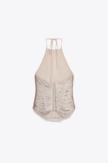 FRINGED HALTER TOP - Pale pink by Zara - Image 5