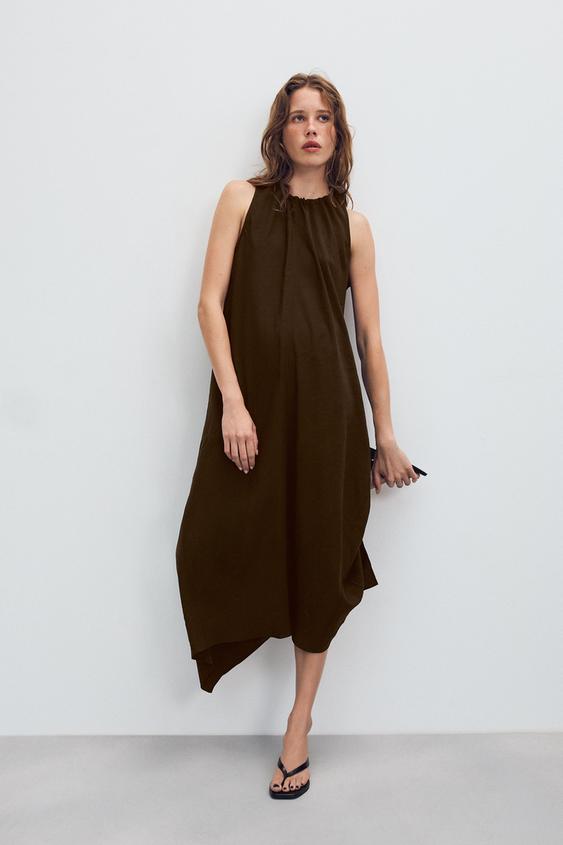VESTIDO MIDI FLUIDO - Marrón de Zara - Imagen 0