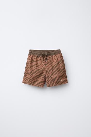 6-14 YEARS/ ANIMAL PRINT SWIM SHORTS - Brown by Zara
