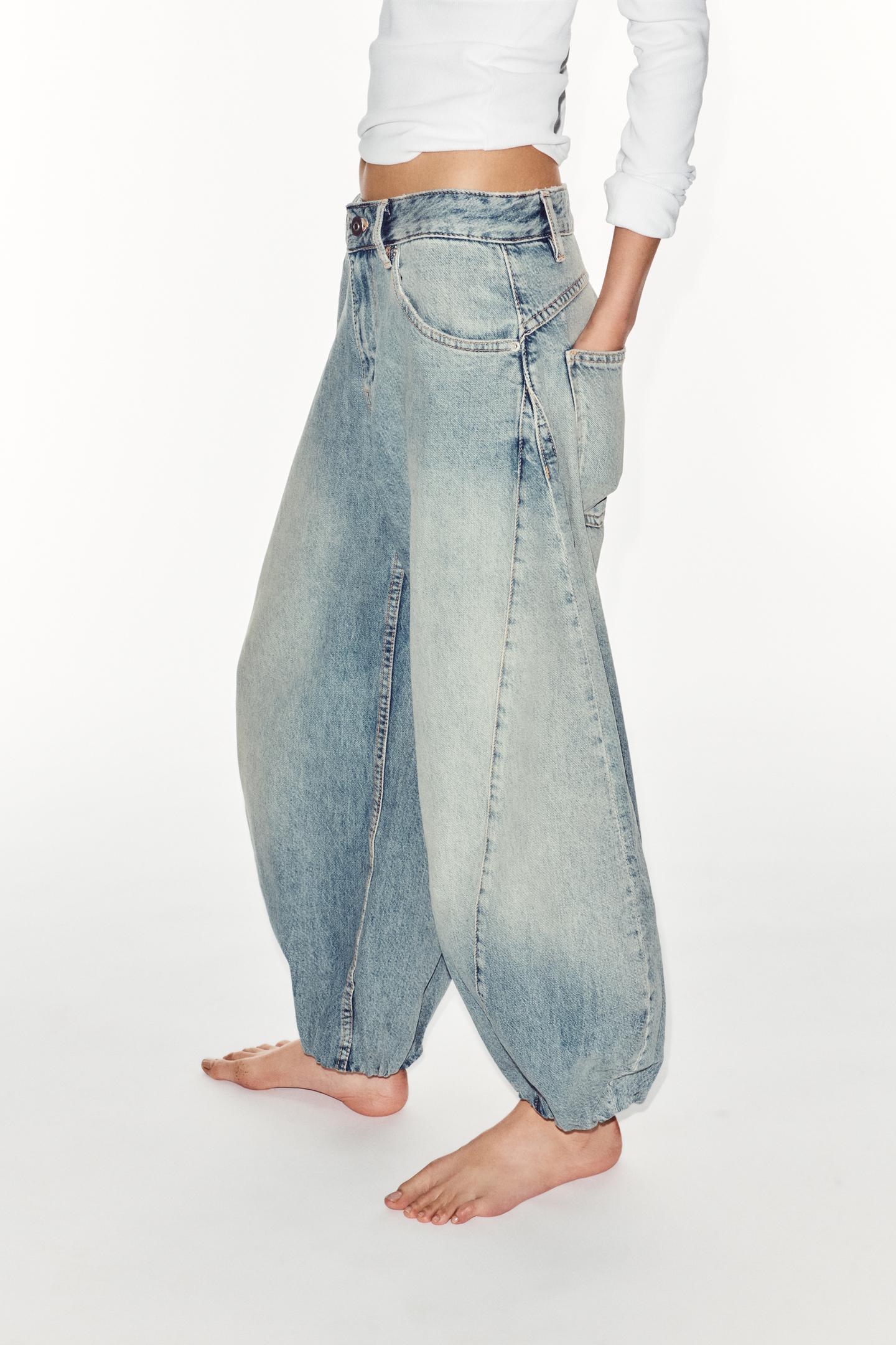 Женские джинсы Zara Trf Mid-Rise Elastic Voluminous, цвет: Синий — фото 5