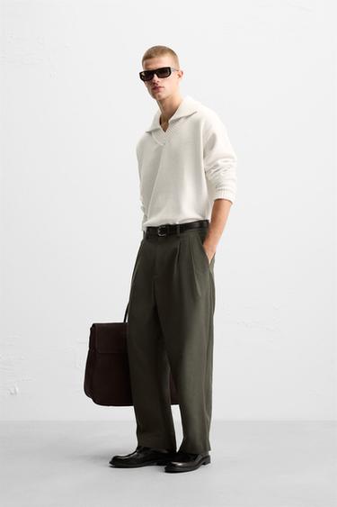V-NECK KNITTED POLO SHIRT - Ecru by Zara - Image 3