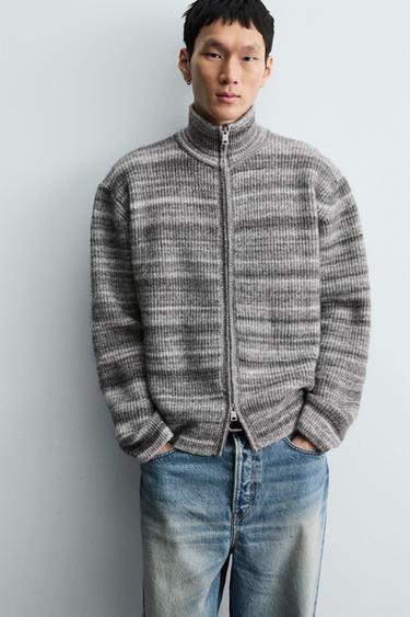 STRIPED JACQUARD CARDIGAN - Grey by Zara - Image 4