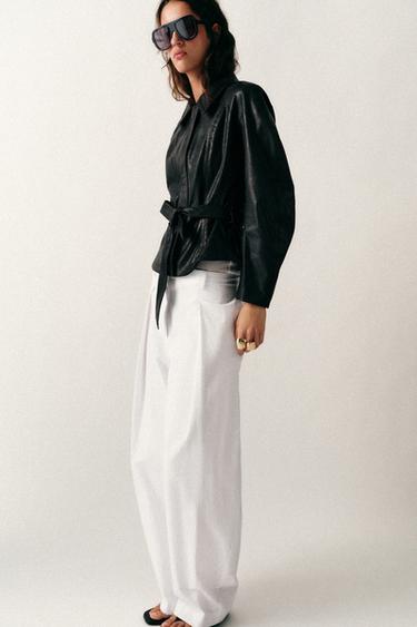 VESTE CEINTURÉE - Noir / Blanc de Zara - Image 5