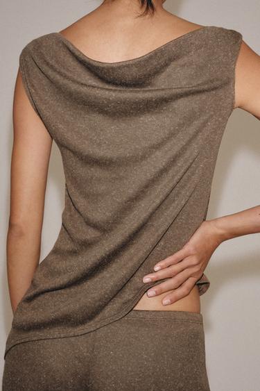 TOP RUSTIQUE ASYMÉTRIQUE - Marron de Zara - Image 2