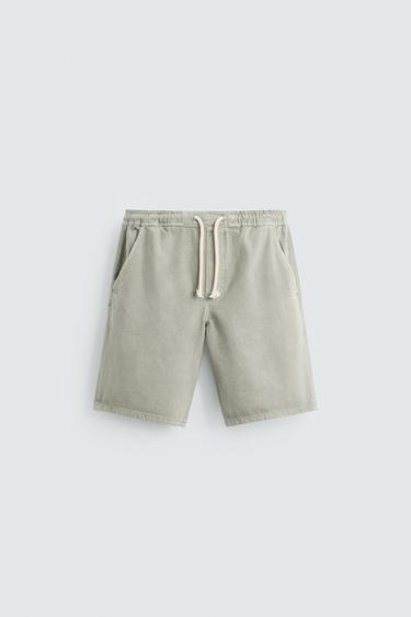 Zara WASHED DENIM SHORTS - Khaki - Image 0