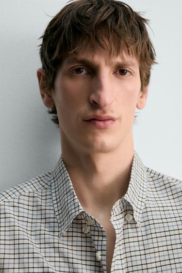 RELAXED FIT CHECK SHIRT - Sky blue by Zara - Image 4