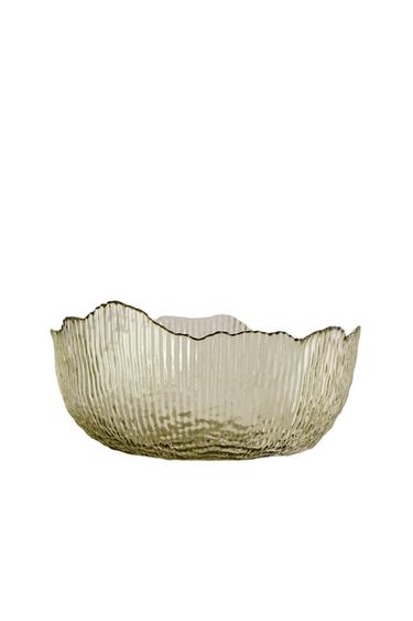 SKLENENÁ ŠALÁTOVÁ MISA S RELIÉFNYM DETAILOM - zelená zn. Zara