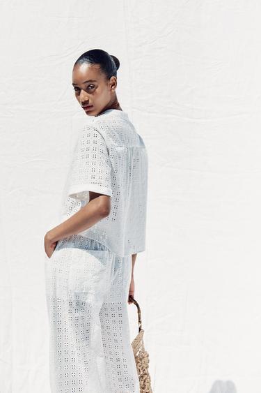 CHEMISE COURTE BRODERIES AJOURÉES - Blanc de Zara - Image 2