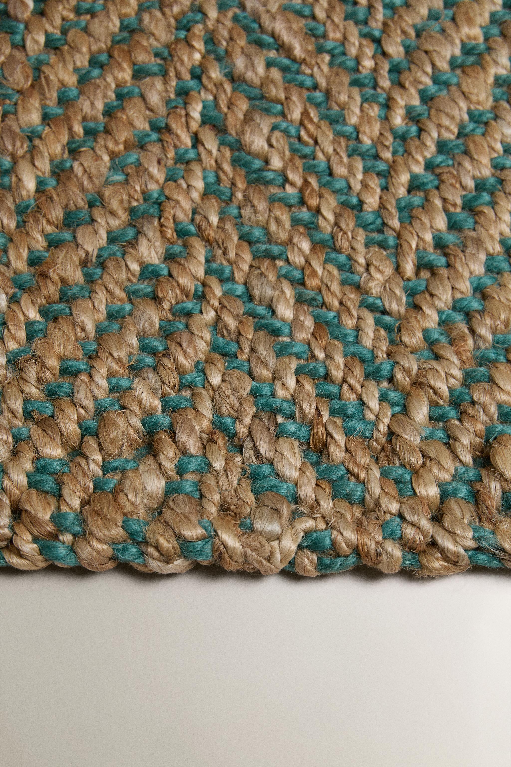 HERRINGBONE JUTE DOORMAT — Sea green