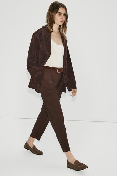 Zara PLEATED BELTED PANTS - Chocolate