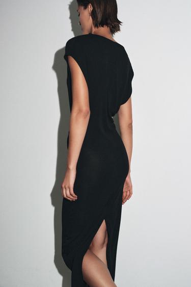 LONG DRAPED DRESS - Black by Zara - Image 2