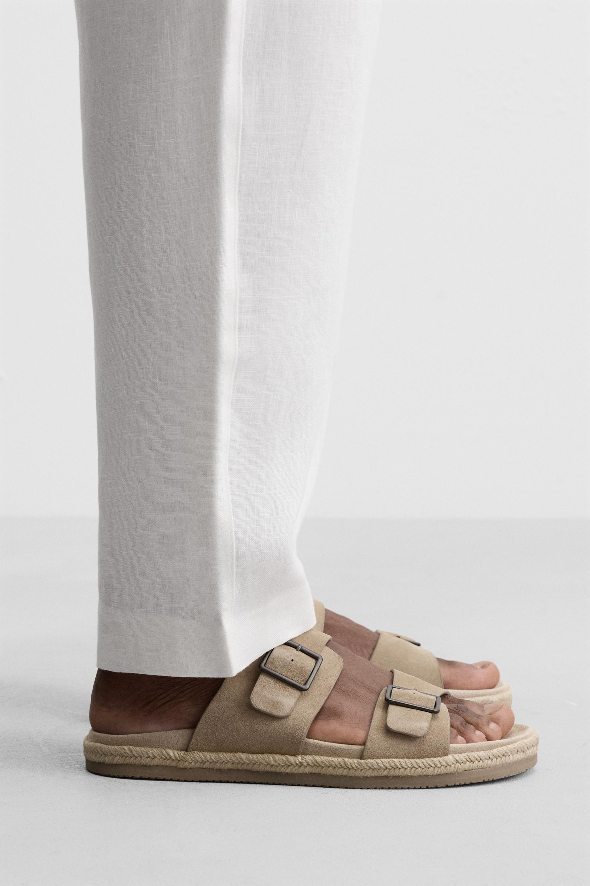 DOUBLE STRAP LEATHER SANDALS Sand Brown ZARA UAE Dubai
