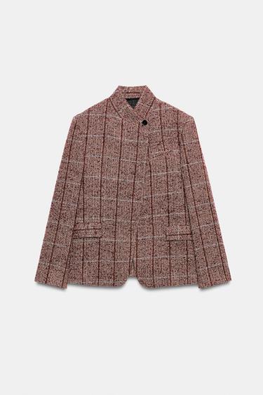 ZW COLLECTION CHECKED DOUBLE-BREASTED BLAZER - BORDEAUX by Zara - Image 0