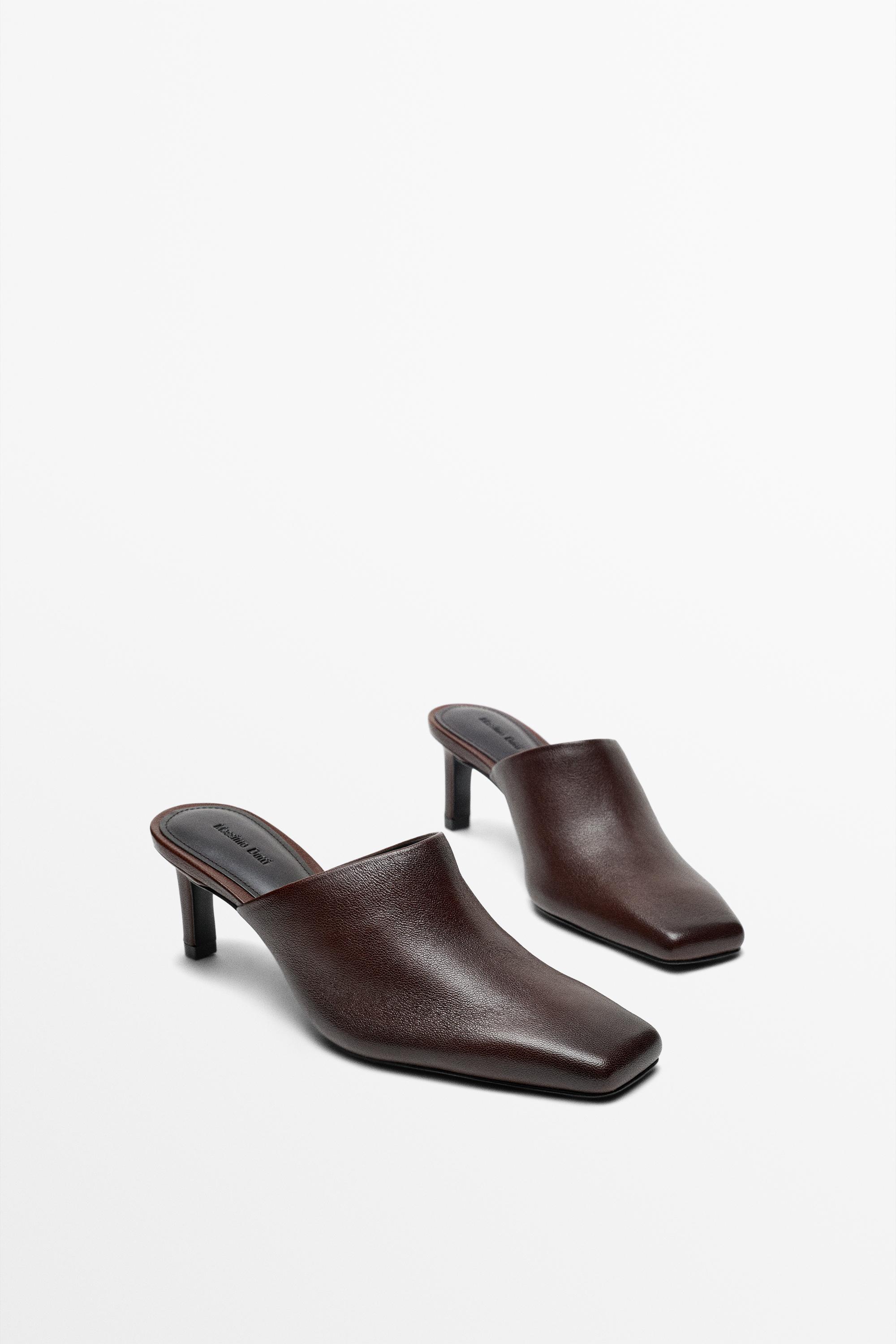 Slingback leather heel shoe — Burgundy Red