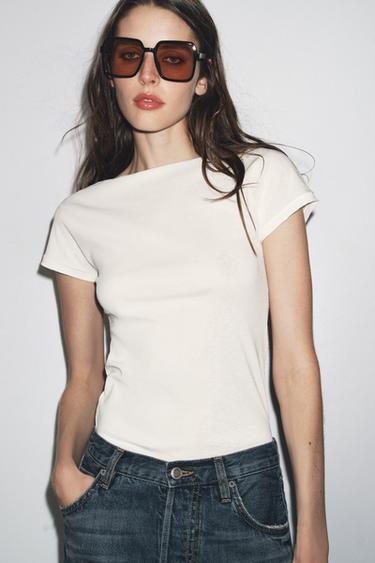 T-SHIRT MET KORTE MOUWEN - Ecru van Zara