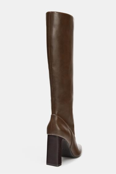 TOPSTITCHED KNEE-HIGH BOOTS - Brown by Zara - Image 4