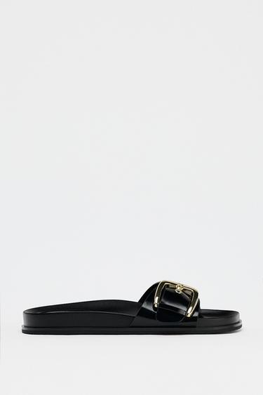 BUCKLED FLAT SANDALS - Black by Zara - Image 0