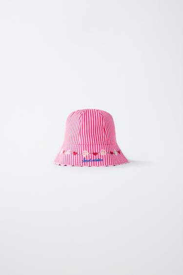 Zara STRIPED EMBROIDERED BUCKET HAT SISSEL EDELBO X ZARA KIDS - Pink