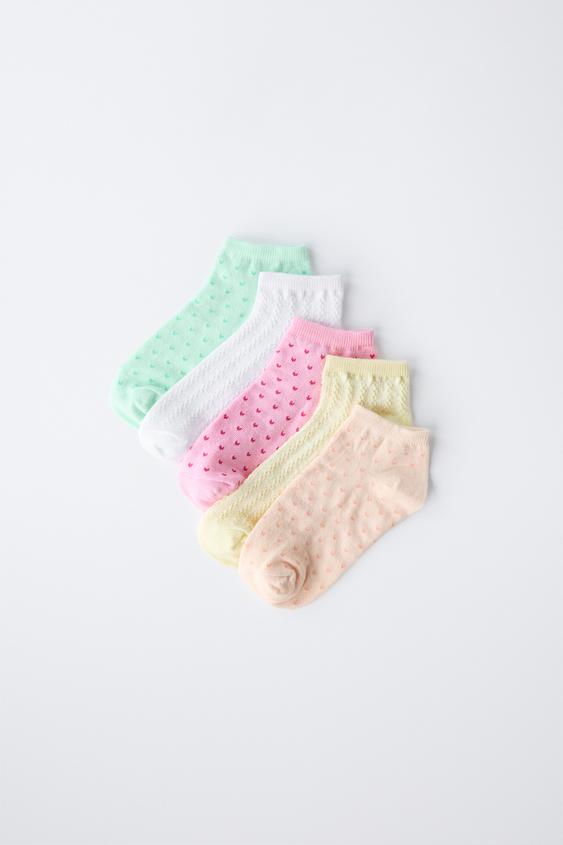 LOT DE CINQ PAIRES DE SOCQUETTES CŒURS ET STRUCTURE - Rose de Zara - Image 0
