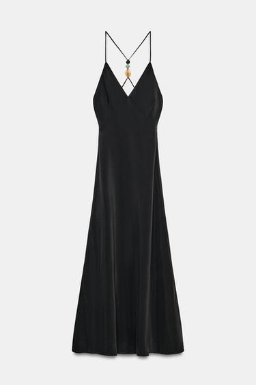 VESTIDO MIDI TIRANTES PIEDRAS - Negro de Zara - Imagen 0