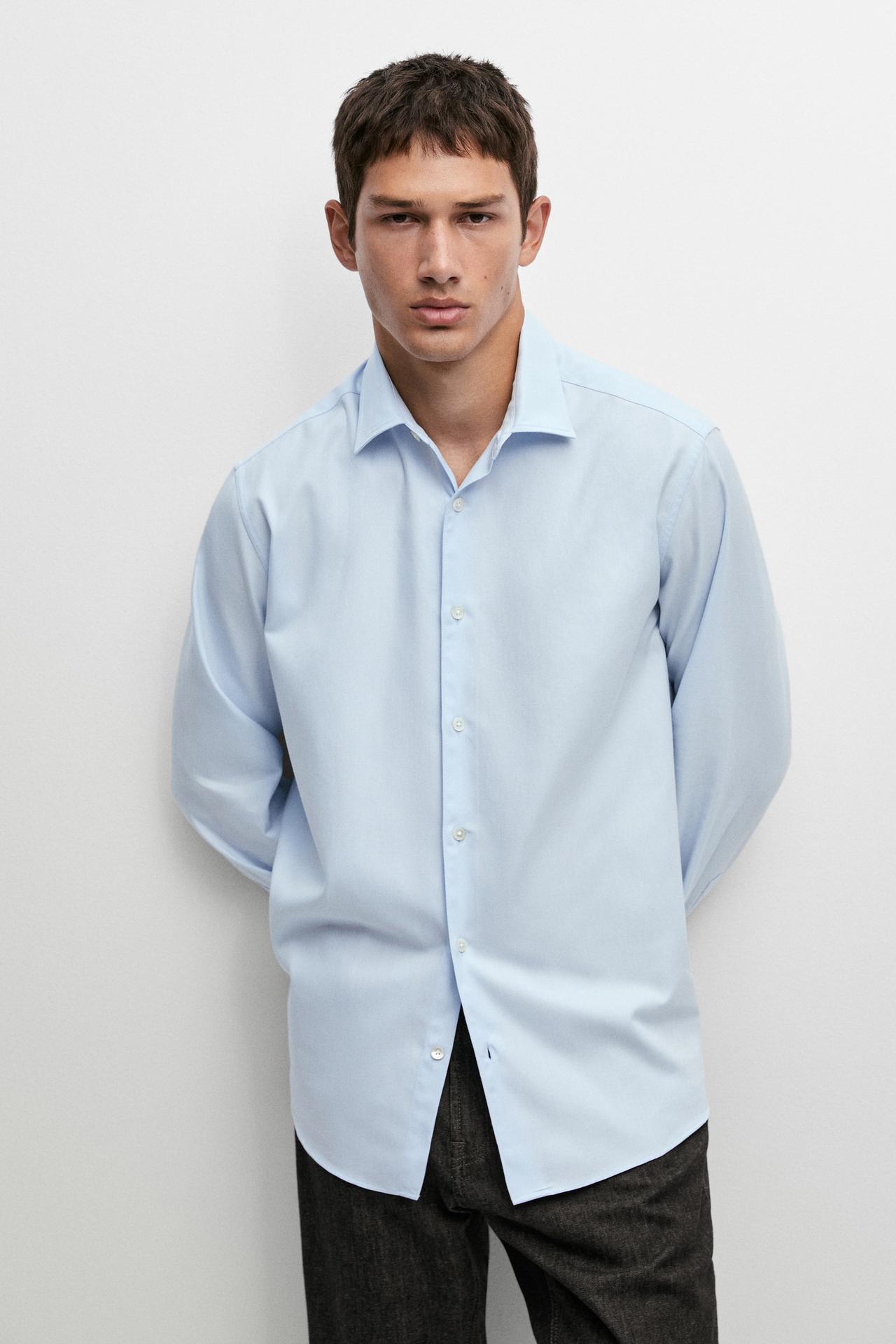 100% cotton twill regular fit shirt — Green stripe